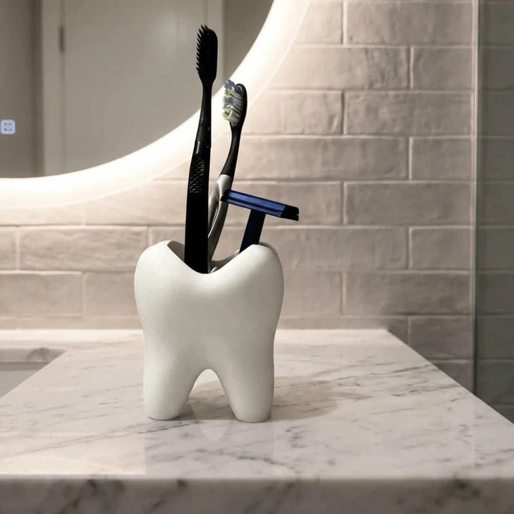 Portaspazzolino Multifunzionale a Forma di Dente 3D, Bianco, Creativo, Portapenne a Forma di Dente, Stabile e Durevole, Portaspazzolino per Casa