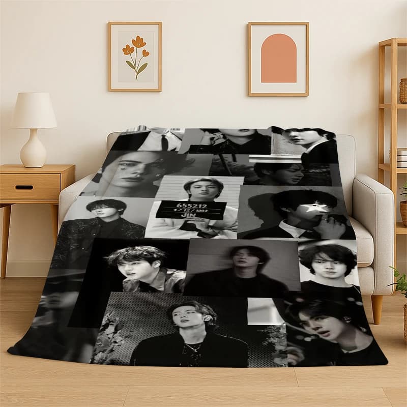 Coperta in flanella Kpop B-BTS Kim Seok Jin Singer, morbida e calda, per camera da letto, soggiorno, letto, viaggi, campeggio, picnic, regalo