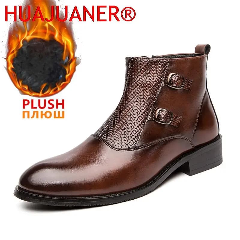 Winter Designer Men's Chelsea Boots Keep Warm Gentlemen Style Men Dress Shoes Plush Ankle Boots for Men Moccasins Botas Hombre