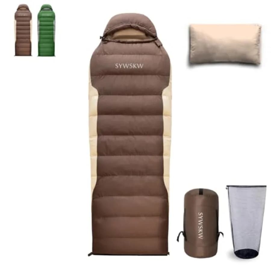 Sacco a Pelo Ultraleggero in Piuma con Cuscino15 ° F 32 ° F 46 ° Sacco a Pelo F per Donna, Uomo e Ragazzi, Ideale per Backpacking, Escursionismo e Campeggio all'Aperto