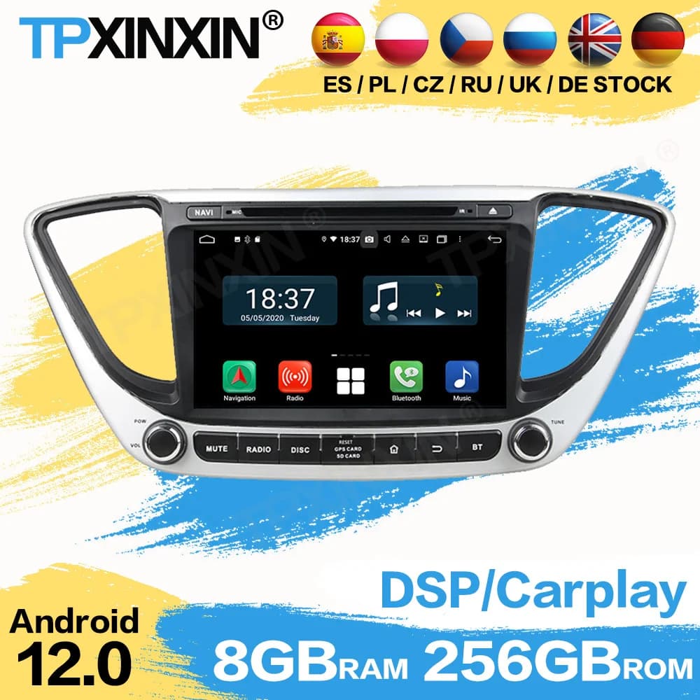 Auto Radio Coche Con Schermo Bluetooth Android Per Hyundai Verna 2016 2017 2018 2019 Navi Automotive Multimedia Ricevitore Stereo