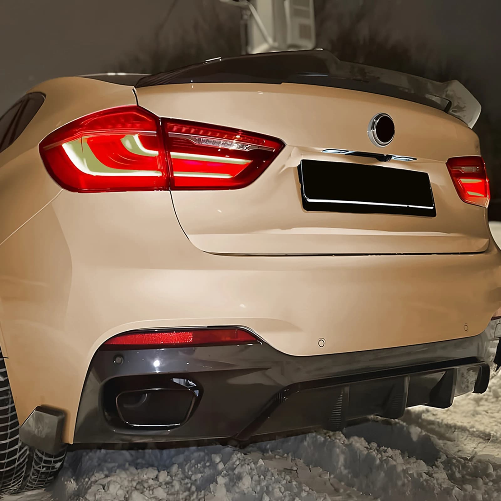 Carbon Fiber Look/Gloss Black Boot Side Spoiler Corner Cover Splitter +Rear Bumper Diffuser Lip For BMW X6 F16 M Sport 2014-2019