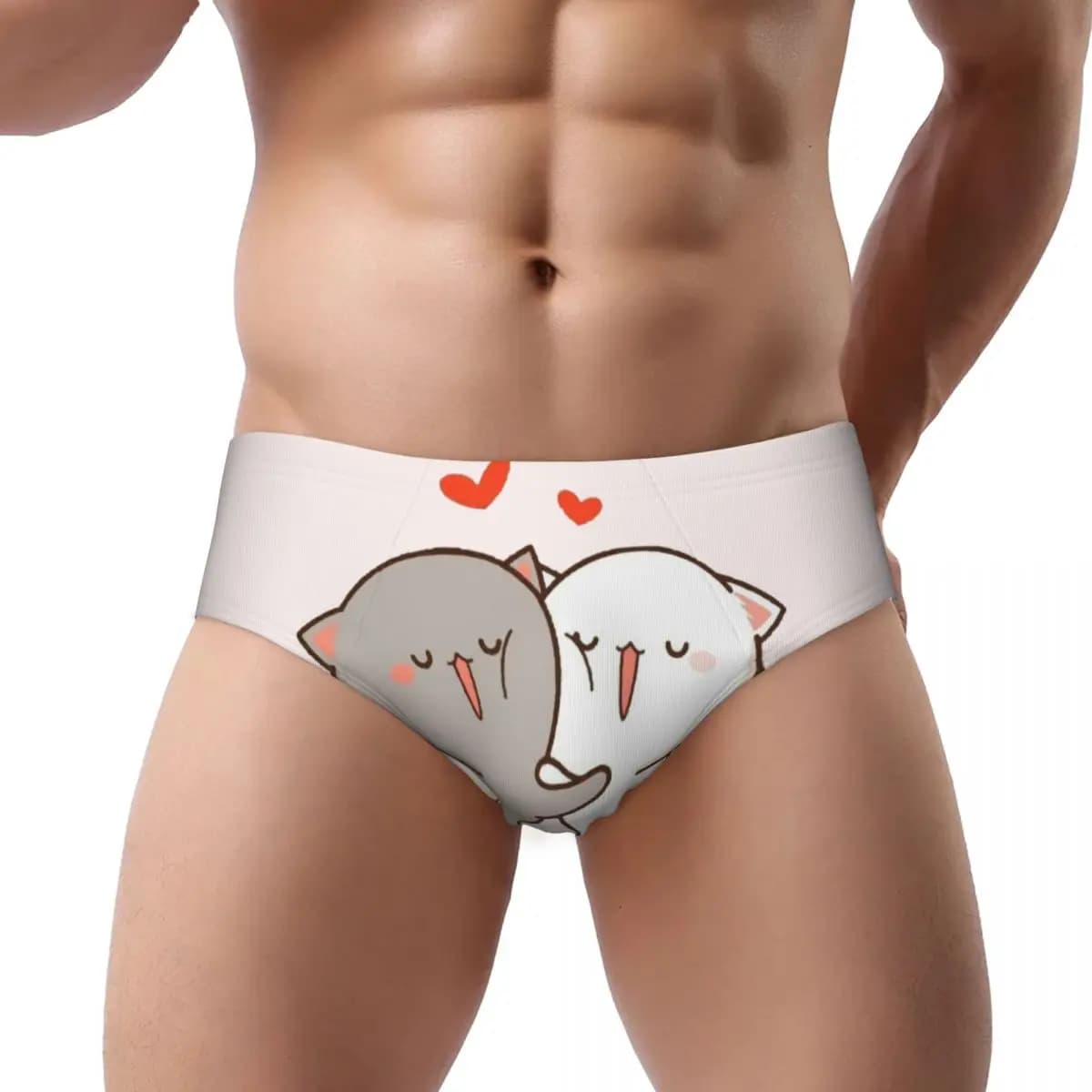 Custom Kawaii Mochi Cat Peach And Goma Hug Briefs Underwear Mens Comfortable Stretch Panties