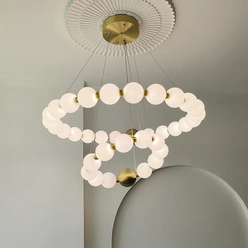 Lampadari a soffitto a LED ad anello rotondo nordico 2025 per sala da pranzo, soggiorno, tavolo centrale, camera da letto, lampada a sospensione con perle, illuminazione per interni