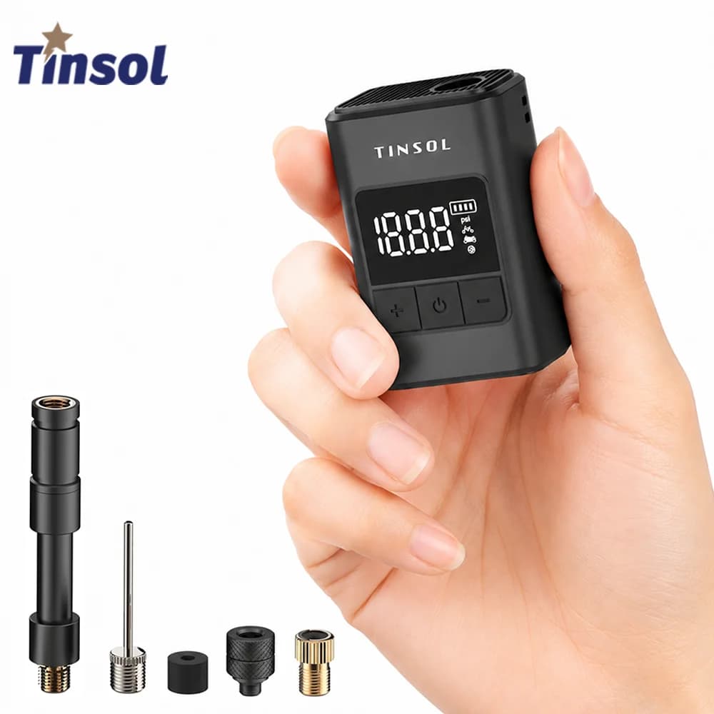 TINSOL Mini Pompa per Bicicletta 120PSI, Pompa Intelligente Wireless Portatile, Adatta per Biciclette, Motociclette e Sport con Palla