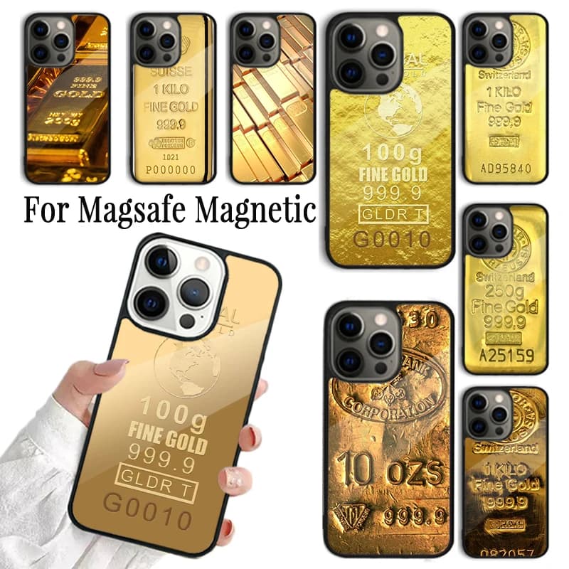 Cover per iPhone in Oro Fine Svizzero per iPhone 17 AIR 16 15 14 13 12 11 Pro Max Plus, con Ricarica Wireless Magnetica Magsafe