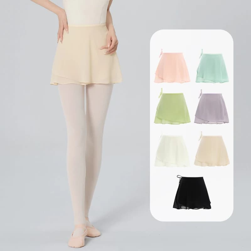 Women Ballet Skirt Adult Short Wrap Chiffon Skirt Lace Up Ballet Tutu Skate Skirt Ballerina Dancing Miniskirts Dance Wear