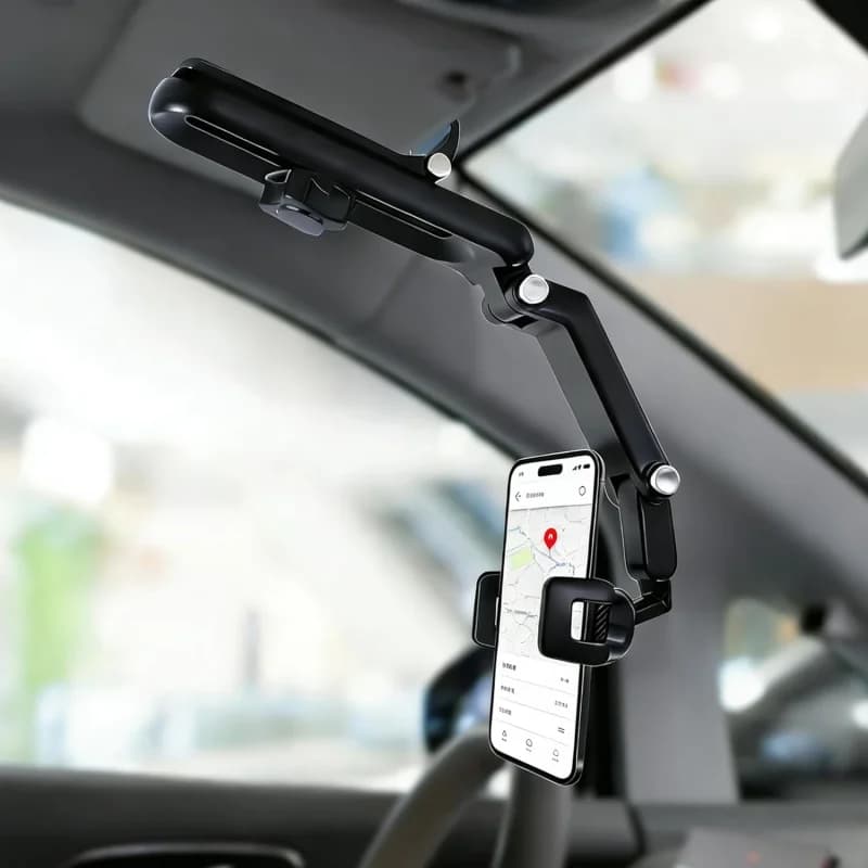 360 ° Supporto Girevole per Telefono da Auto per Specchietto Retrovisore, Compatibile con Dashcam 1080P e la Maggior Parte degli Smartphone, Grigio