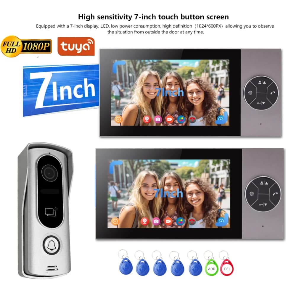 1080P Smart WiFi Videocitofono Campanello Videocitofono Tuya Smart Door Phone AHD Touch Key Monitor Porta Kit telefoni cellulari