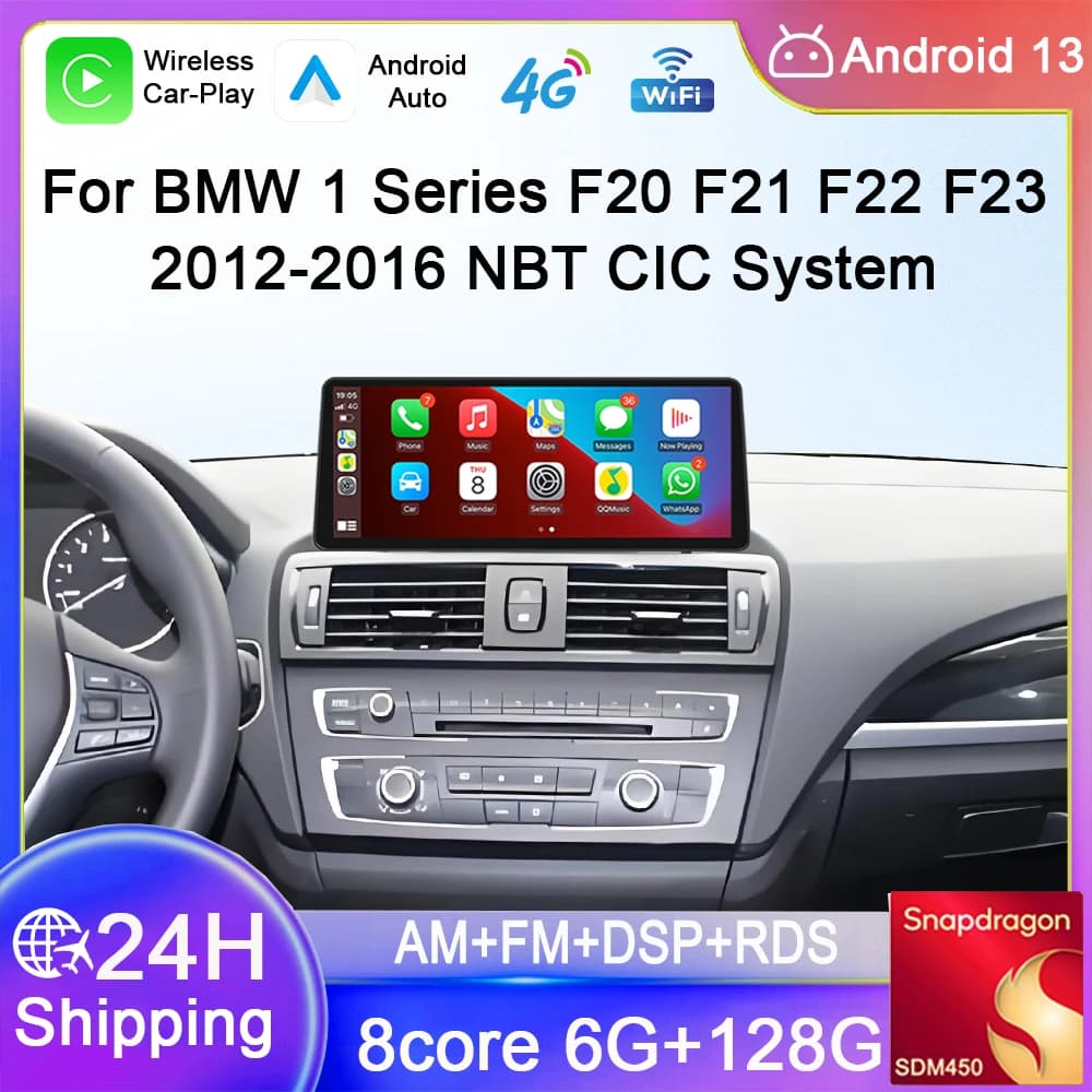 12.3" Wireless Carplay Android Auto BT Multimedia Player For BMW 1 Series F20 F21 F22 F23 2012-2016 NBT CIC GPS Navi IPS Screen