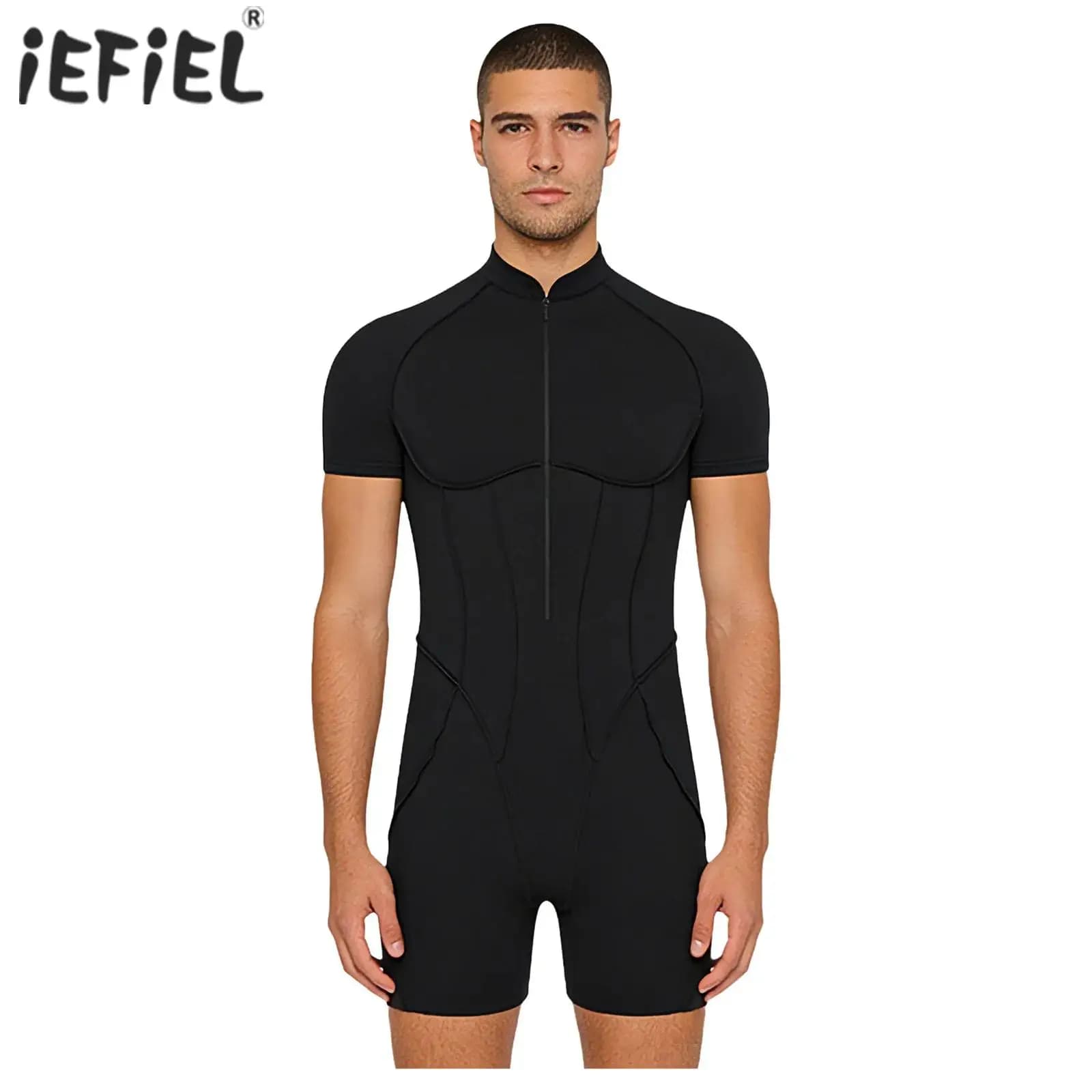 Men's Shorts Lower Body Suits Body Cloths Swimwear Front zip Short sleeves Swimwear Bodybuilding Cycling Swimwear