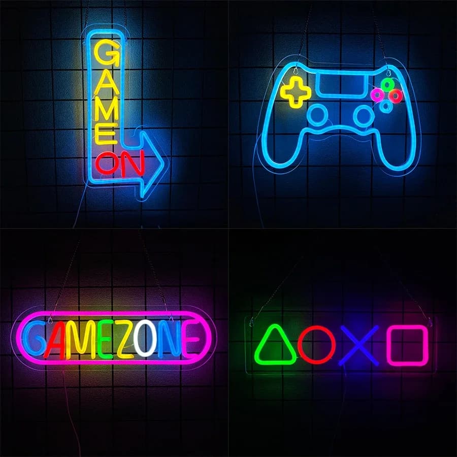 Insegne al neon a LED per videogiochi, icone di gamepad, regali per giocatori, utilizzabili in club, bar, stanze, case, studi di videogiochi, decorazioni per man cave.
