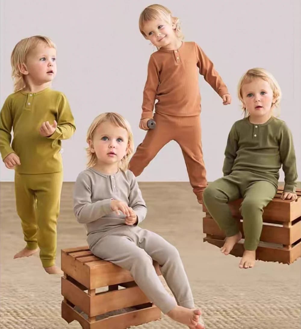 Pigiama per bambini primavera autunno 2 pezzi top in cotone tinta unita + leggings completo per bambini per la casa