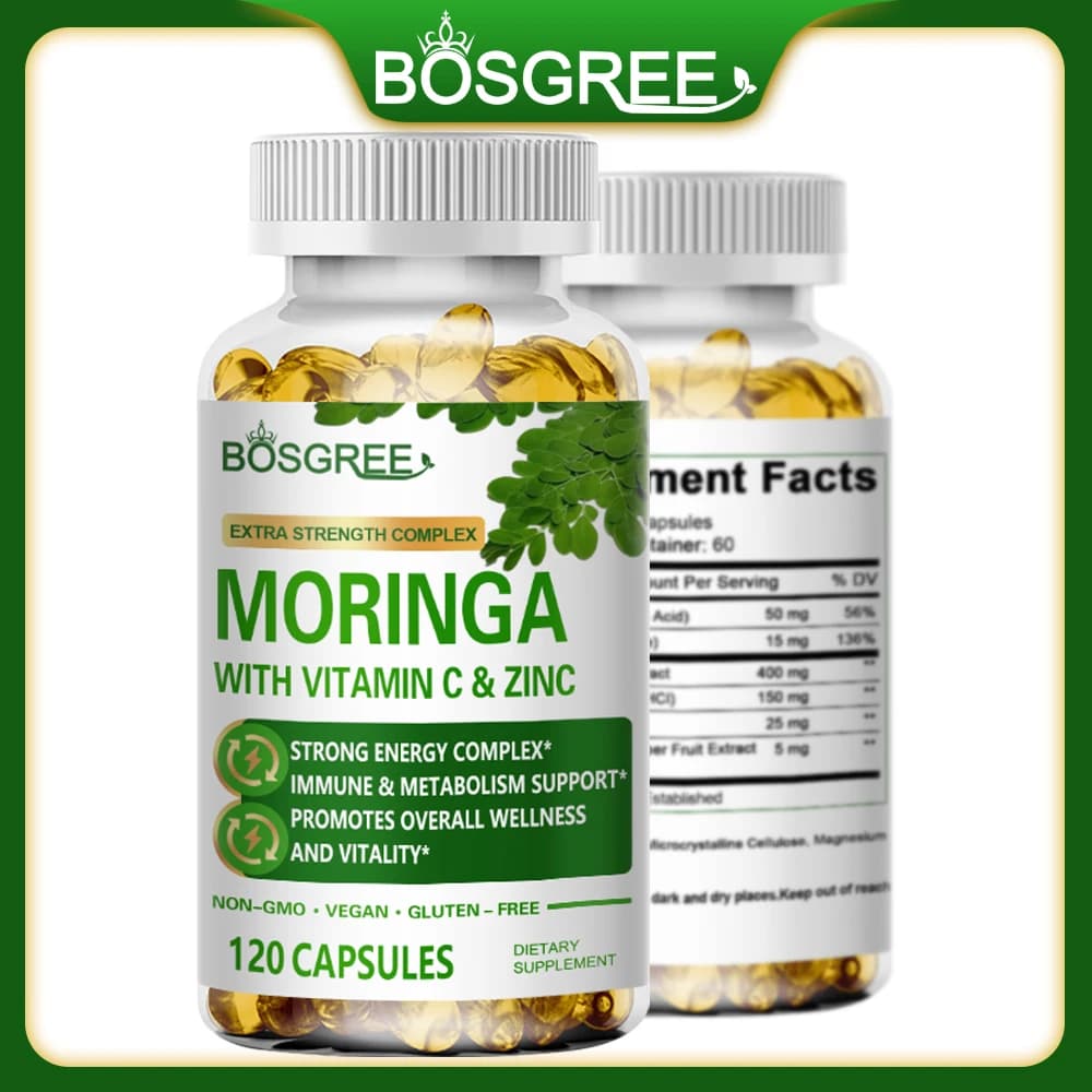 Pure Moringa Extract Capsules-Vegan Superfood Supplement with Vitamins and Minerals-Energy, Immunity, Digestion and Mood Support