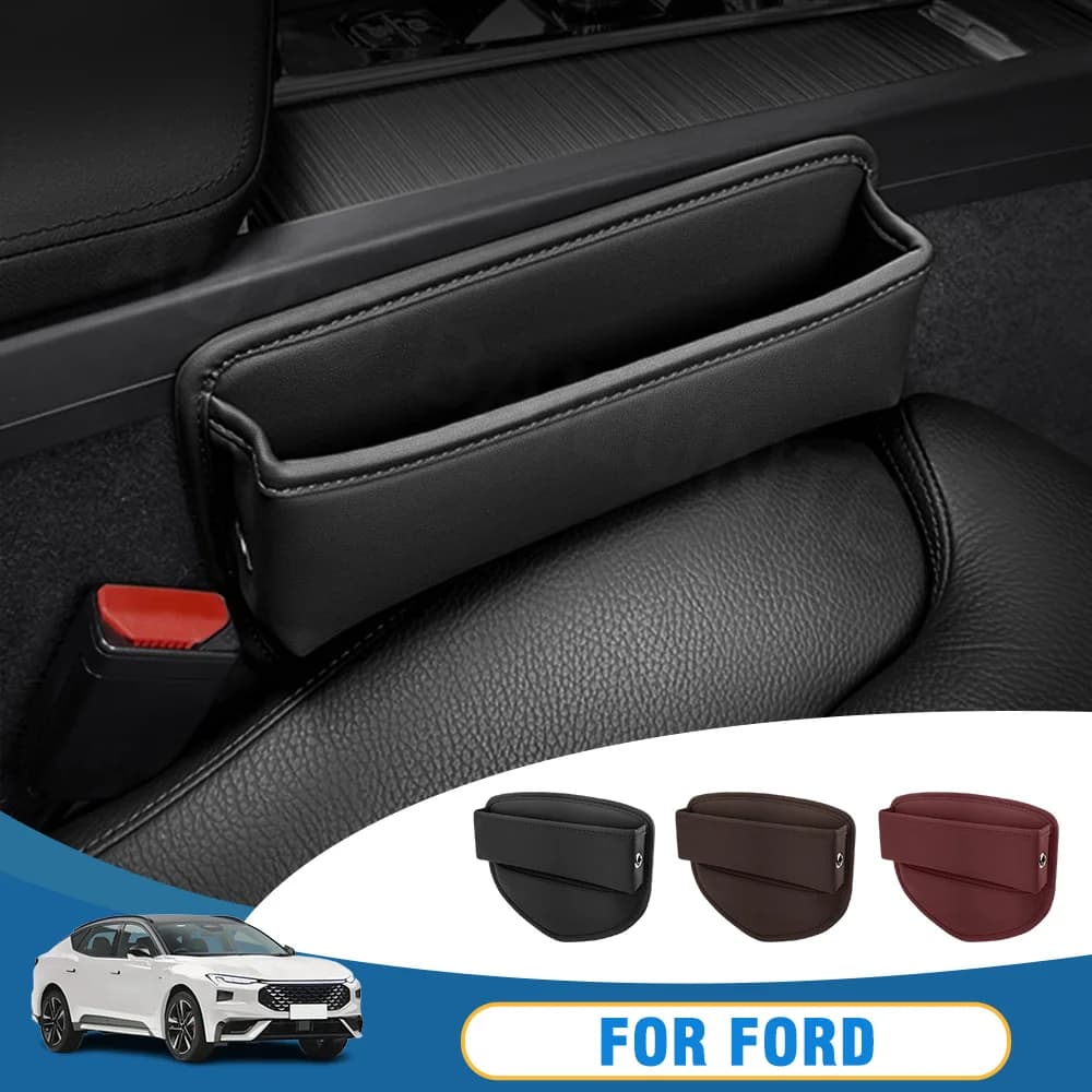 For Ford Edge Focus Kuga C-MAX Mustang Explorer Bronco Expedition Everest Car Seat Gap Organizer Storage Box Leather Accessories
