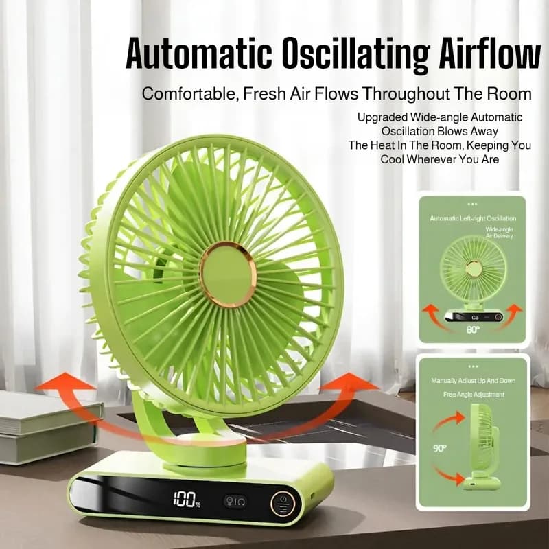 Nuovo Ventilatore Portatile con Clip e Display Digitale, Luce Notturna Intuitiva, Alta Efficienza di Raffreddamento per Dormitorio, Ufficio, Casa