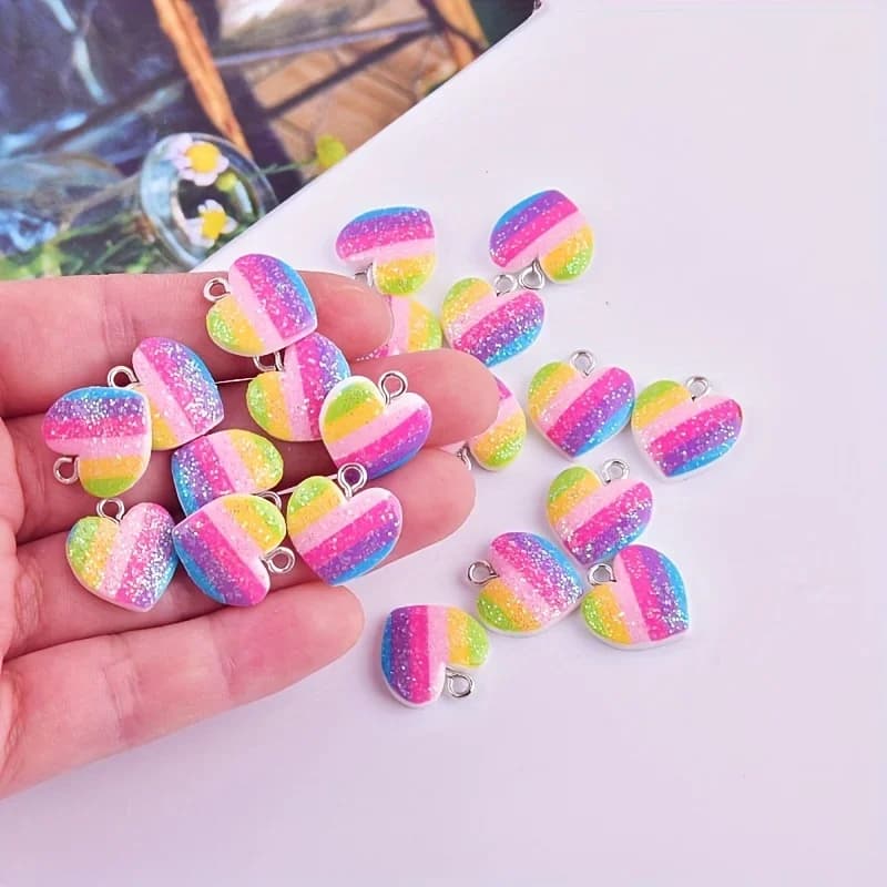 10Pcs Colorful Heart Resin Charms Cute Mixed Color Love Heart Pendants DIY Jewelry Making For Earrings Craft Accessories