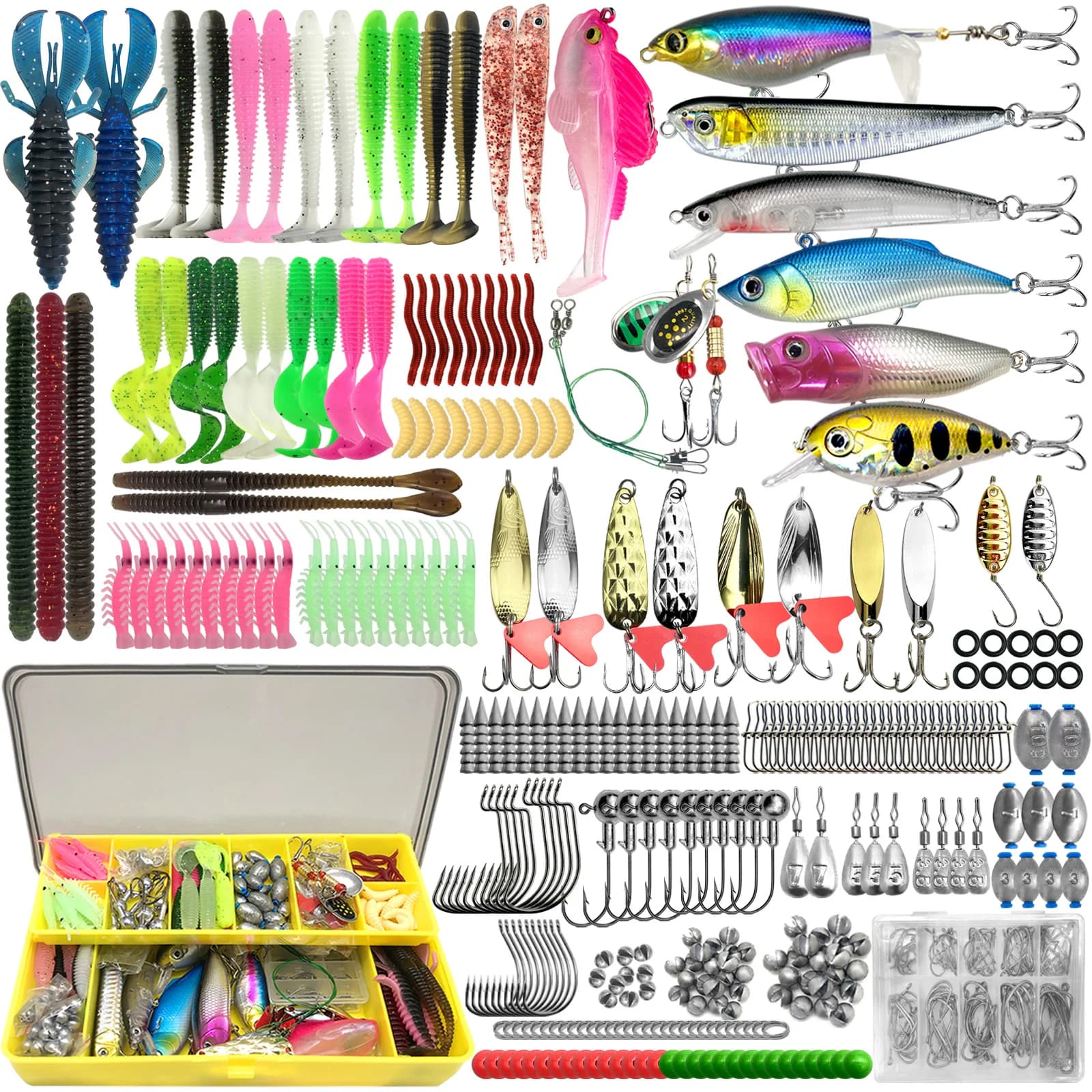 Fishing kit with Artificial baits 83/133/193/239/409 pieces for Trota/Luccio/Persico - Multilayer Set with Professional Attreaturazz and Tactical Tools Box