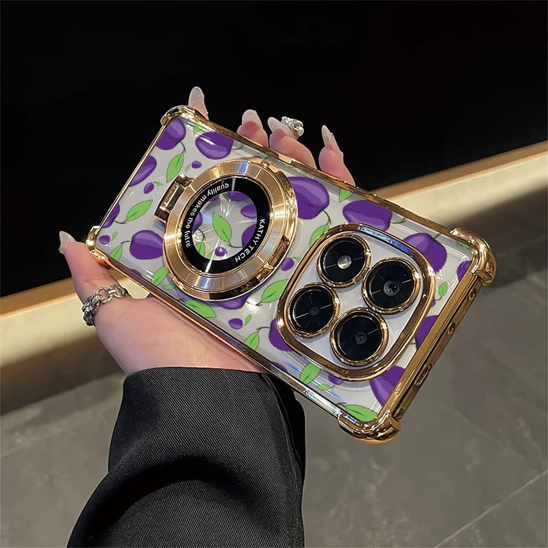 Pattern Fruits Phone Case For Vivo Y400 Pro Y78 Plus Y73S Y77 Y77T Y300 Y200i Shockproof Silicone Plating Stand Holder Cover