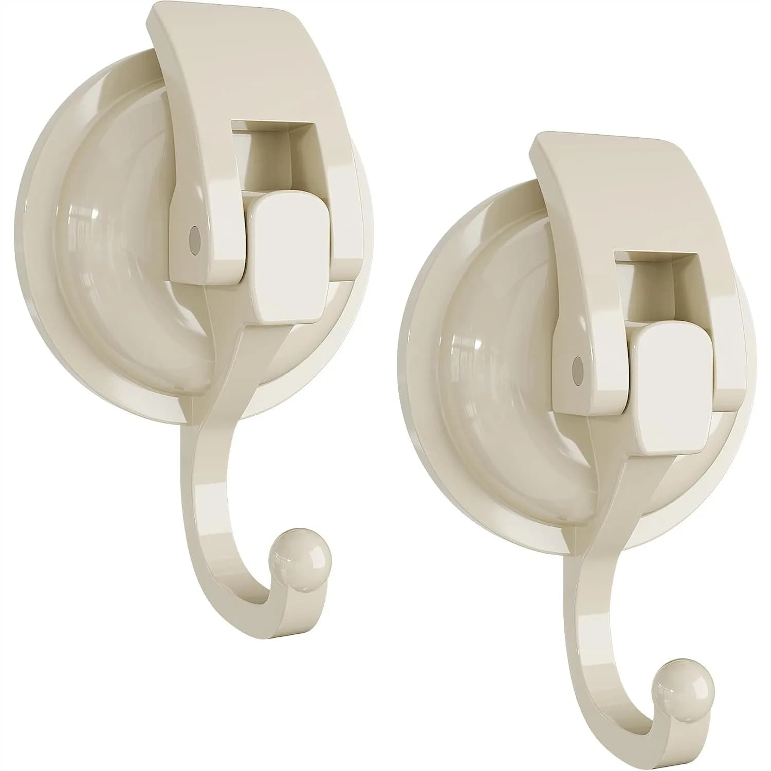 Heavy Duty Suction Cup Hooks for Kitchen Bathroom, 15lb Capacity Vacuum Hooks with Locking Suction, 2 Pack
