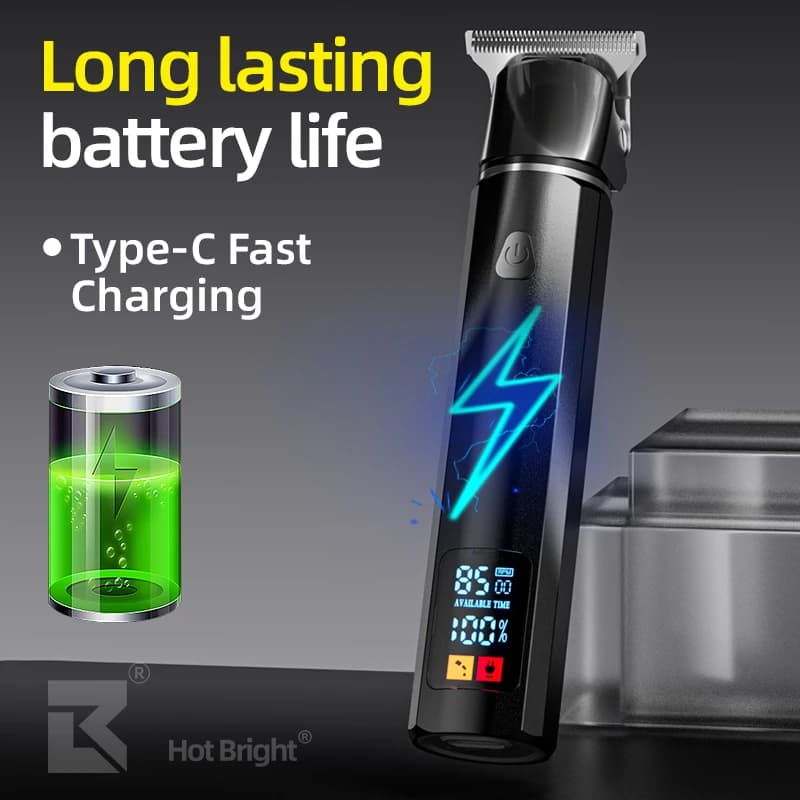 Professional Hair Clipper Rechargeable 3 Speeds LCD Display Metal Electric Beard Groomer for Men Barber Hair Cut Hair Trimmer