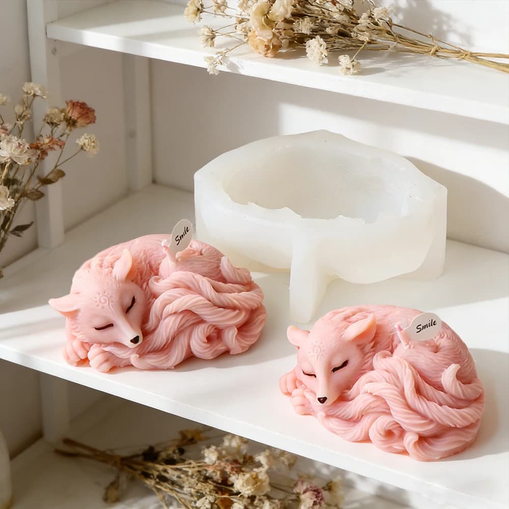 Stampo in Silicone 3D a Forma di Volpe a Nove Code Dormiente, Stampo in Resina per Candele Fai-da-Te, Sapone, Gesso, Decorazioni per la Casa e Artigianato