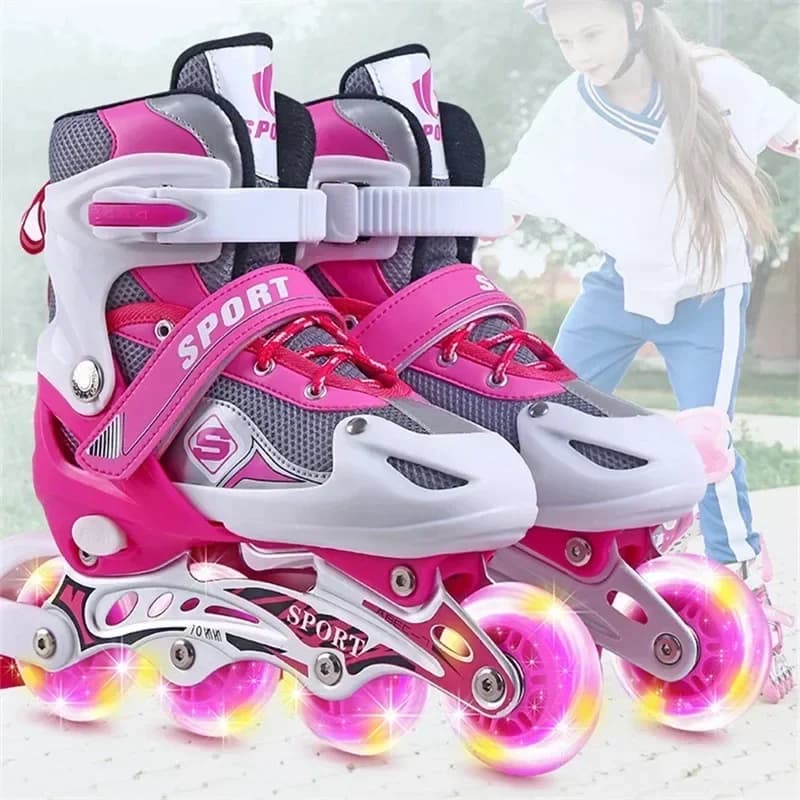 Pattini per sport all'aria aperta Roller Inline regolabile per bambini Tracer per bambini Ragazzi Ragazze Lama Ruote luminose Pattini a rotelle Scarpe
