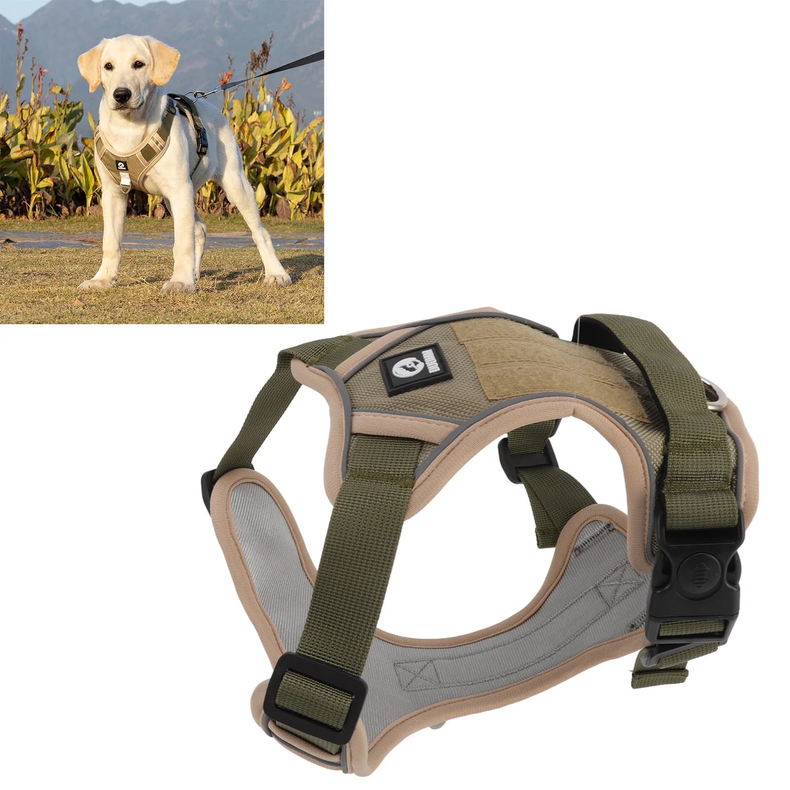 Dog Harness Pet Harness Adjustable Comfortable Breathable Escape Proof Reflective Dog Vest Harness for Large Dogs Khaki Dog Vest