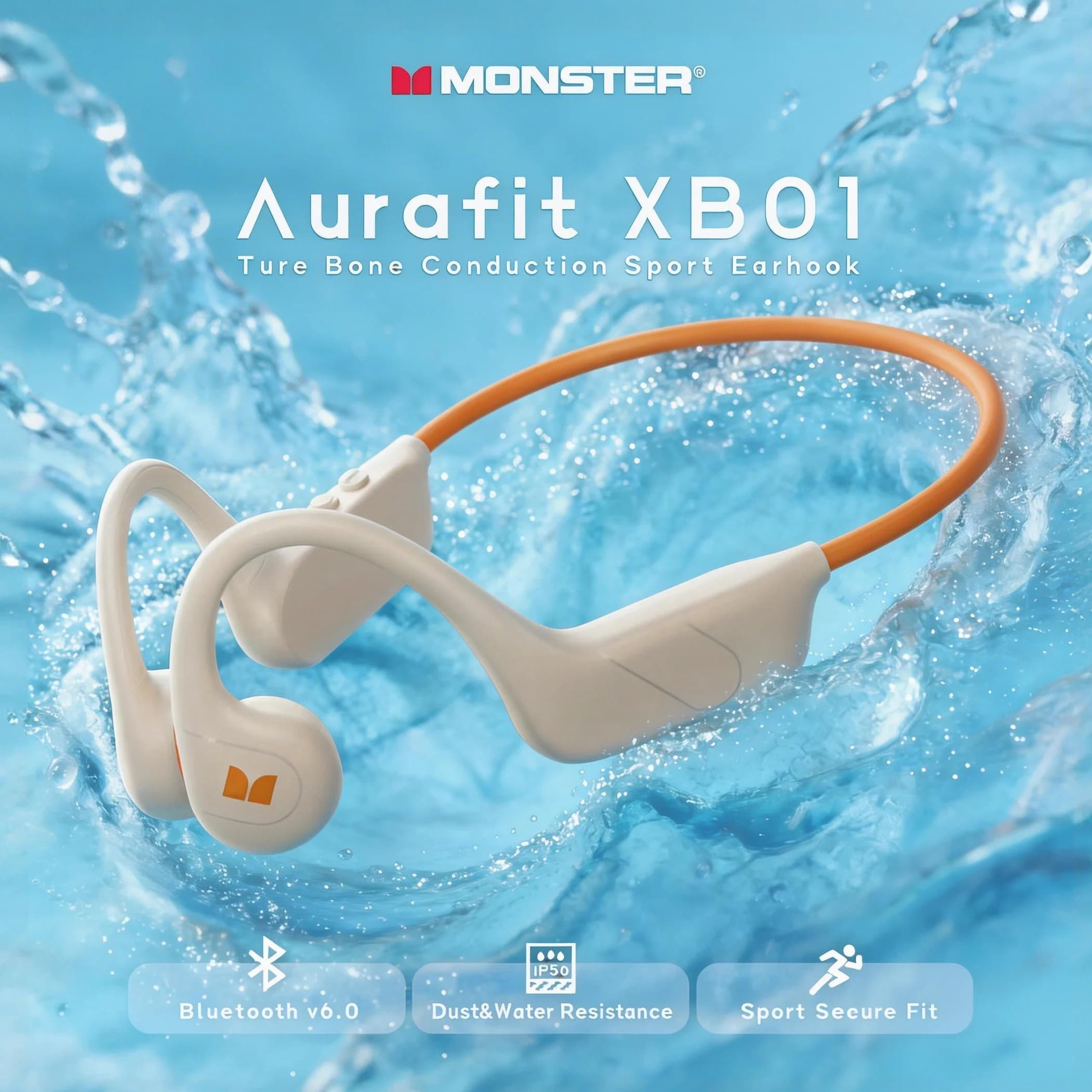 Monster AuraFit XB01 Bone Conduction Headphone Open Bluetooth 6.0 Sports headset IP56 Waterproof wireless earphones with ear hook
