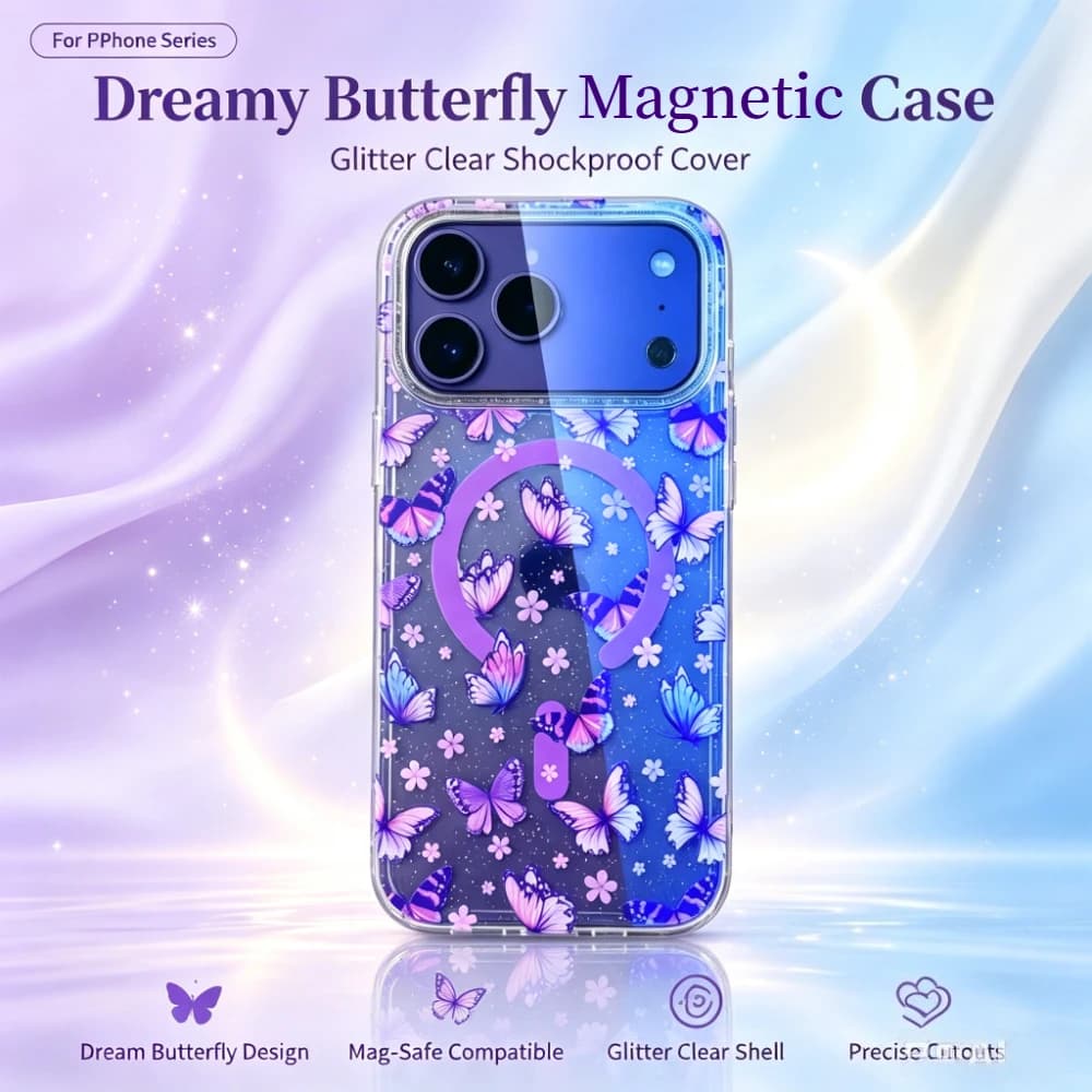 Fashion Glitter Gradient Dreamy Pattern IMD Phone Case For iPhone 18 Pro Max 13 14 15 16 17 Pro Air for Magsafe Shockproof Cover