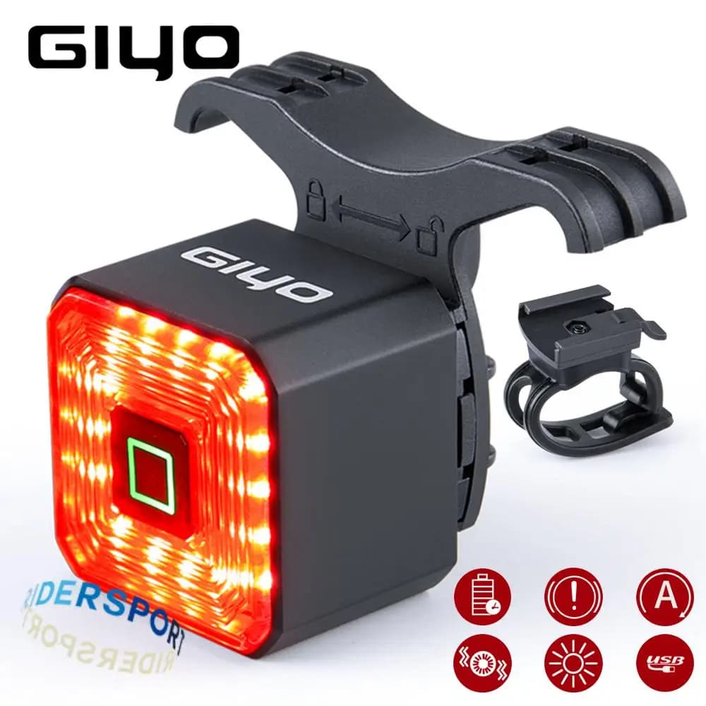 Giyo Smart Bicycle fanale posteriore Auto On/Off segnale di Stop freno bici da strada fanale posteriore a LED carica USB MTB lampada Flash di sicurezza per ciclismo
