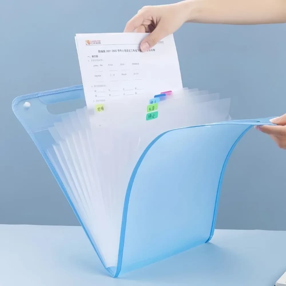Large Capacity Handheld File Folders A4 13 Pockets Document File Bags for School Office Paper Storage Organizers + Index Label