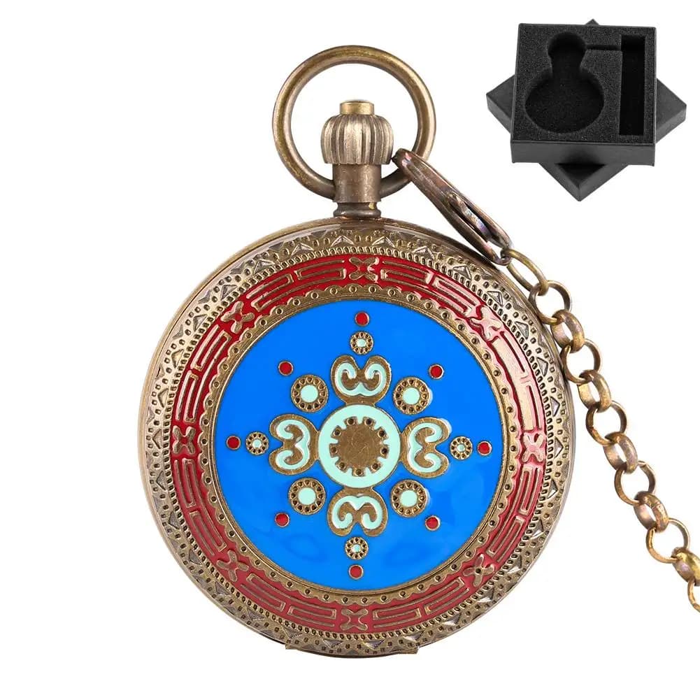 Orologio da tasca meccanico con tourbillon in bronzo vintage, quadrante con numeri romani a lettura laterale, pendente a catena in rame, orologio automatico regalo