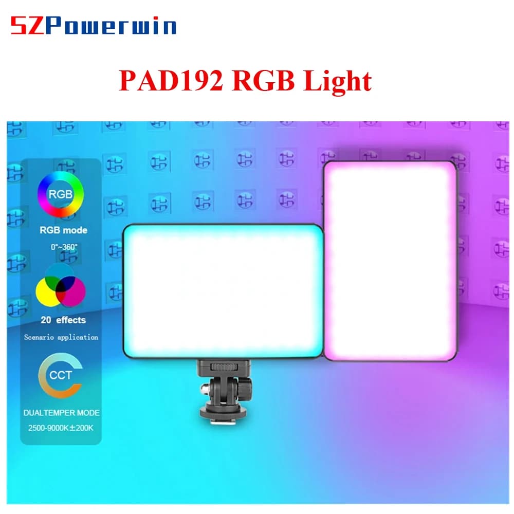 Powerwin 16W PAD192 RGB LED Panel Vloglite Light Video 120 ° Studio Photo Lighting Support for DSLR Cameras with NP-F Batteries