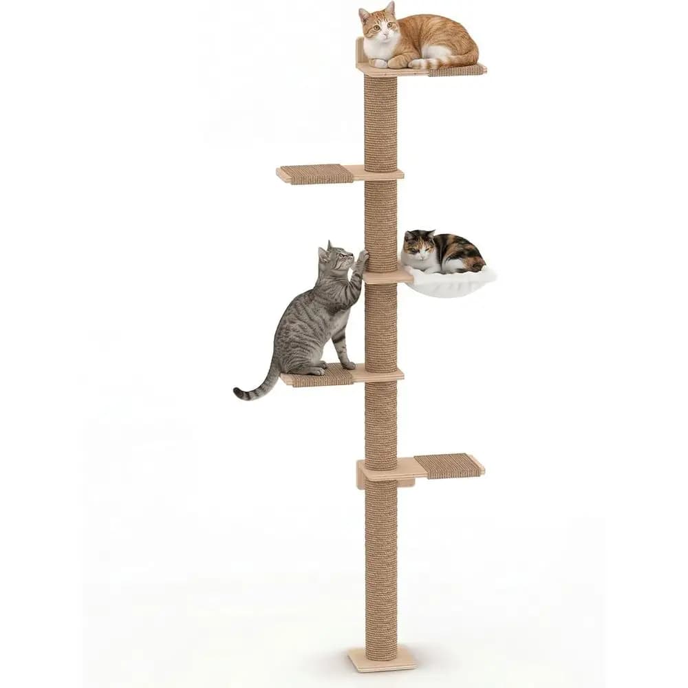 Albero per gatti alto, torre a 5 livelli per gatti, tiragraffi in sisal da parete per gattini, con amaca accogliente, adatto per arrampicarsi e grattare