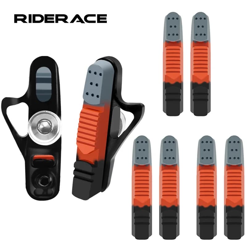 Set Pastiglie Freno Bici con Inserti Sostituibili, Blocchi Freno C-Brake in Lega di Alluminio CNC e Gomma, con Scanalatura Antispruzzi Silenziosa