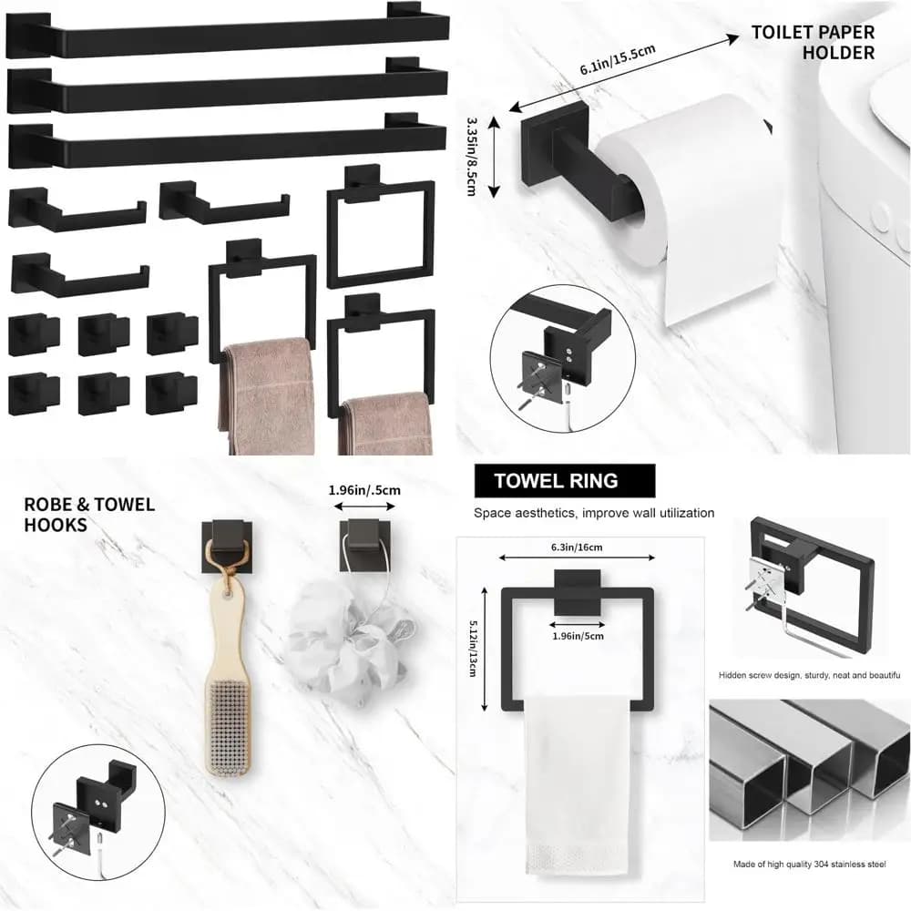 Set di accessori da bagno nero opaco - Collezione di accessori per portasciugamani in acciaio inossidabile da 15 pezzi, 23,6 pollici per l'arredamento del bagno moderno