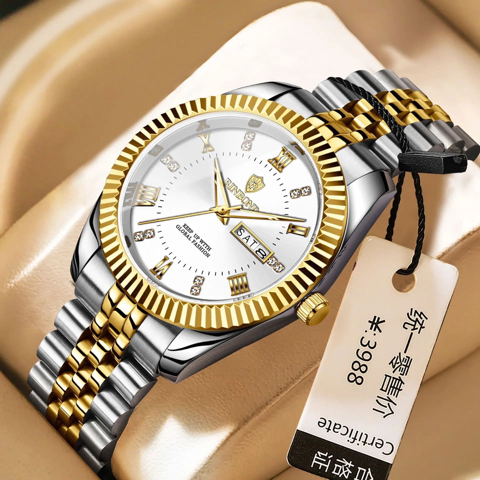 Fashionable Men's Watch with Calendar, Night Light, Waterproof, Stainless Steel Strap, Wrist Watch