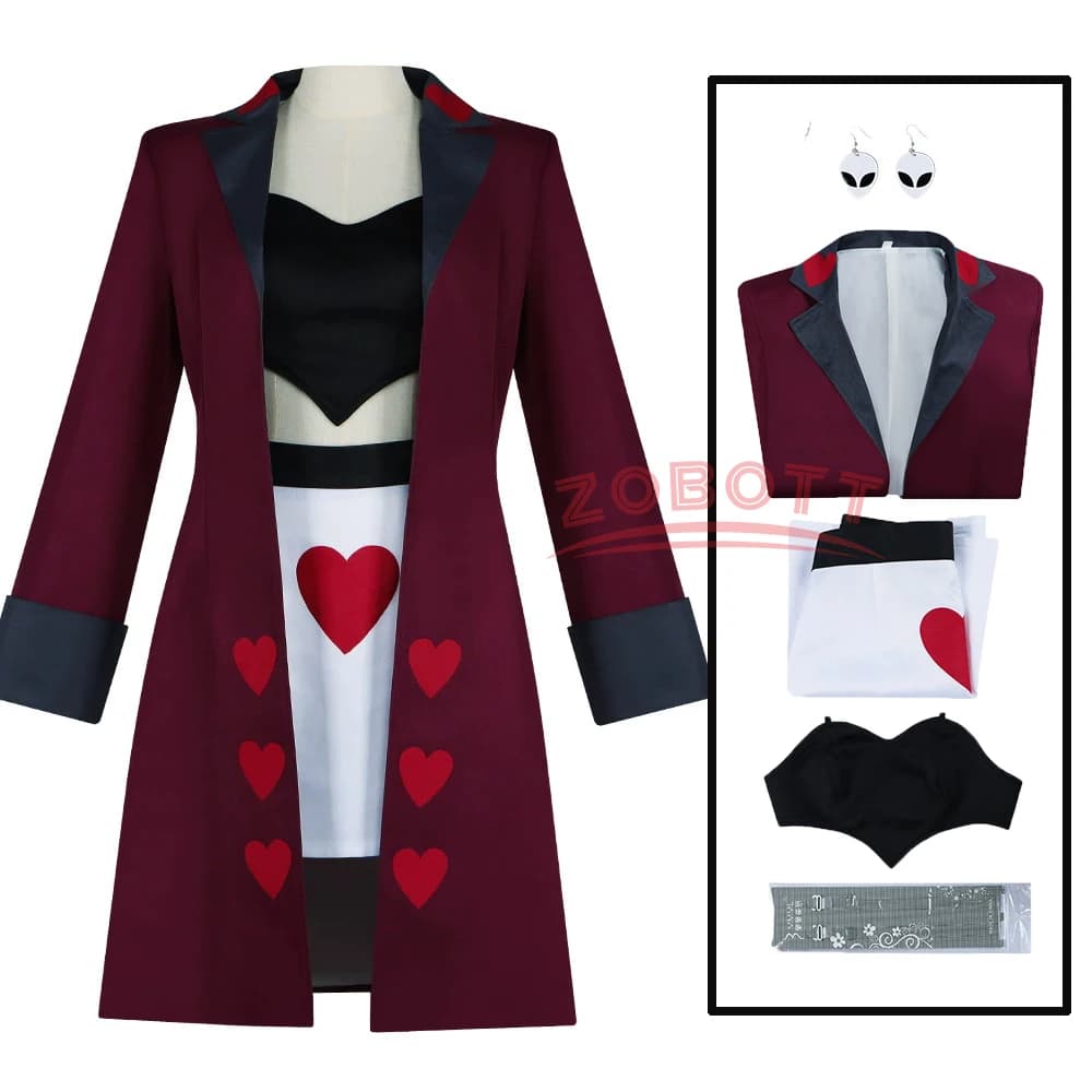 Velvette Cosplay DDemon Anime 2nd Season Cosplay Hotel Hot Dress Woman Halloween Carnaval Dresses Top + skirt + coat + earrings
