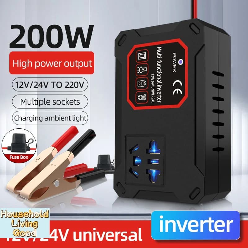 【Car Power Inverter 200W 12V/24V To 220V Converter Charger Adapter Socket Portable Vehicle-mounted Home Auto Inverters】