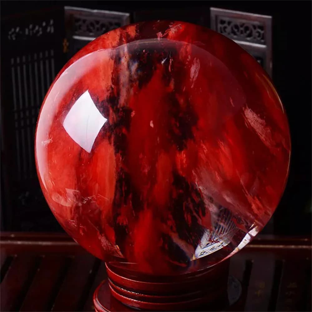 Natural Red Smelting Stone Ball Quartz Crystal Spherical Restoration, Meditation, Good Luck Stone
