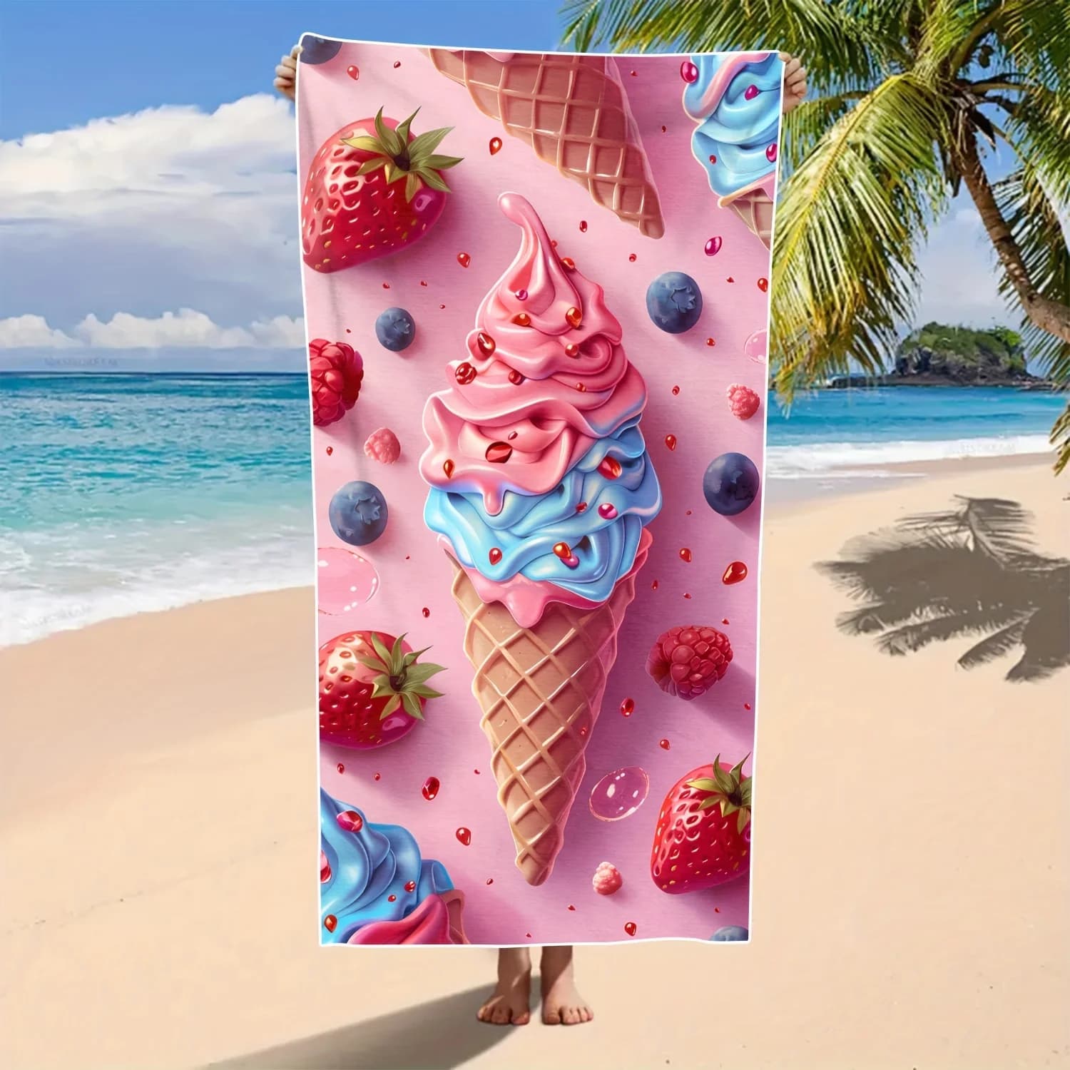 Tappetino da esterno in spugna per gelato ai mirtilli e alle fragole, super assorbente per sport, viaggi, piscina