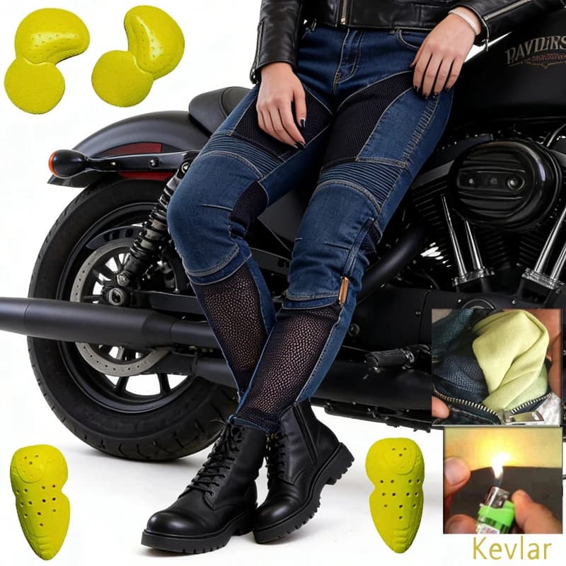 Pantaloni Estivi da Moto per Donna, Jeans in Kevlar Blu con Rete, Resistenti all'Abrasione e al Vento, Durevoli per Motocross 032
