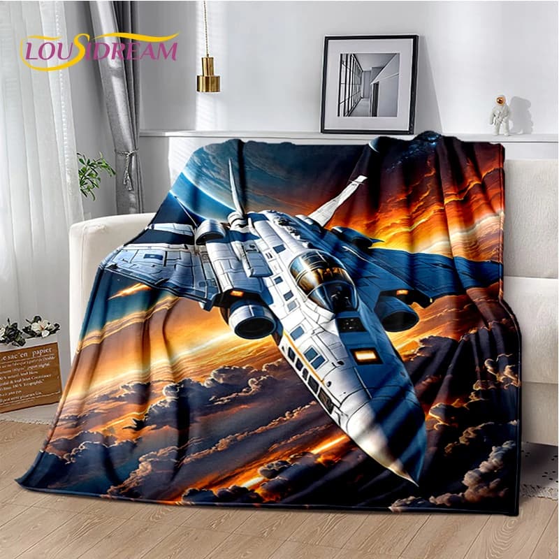 3D Space Spitfire Aircraft Air Force Jet Fighter Cartoon Blanket,Soft Throw Blanket for Home Bedroom Bed Sofa Cover Child Gift