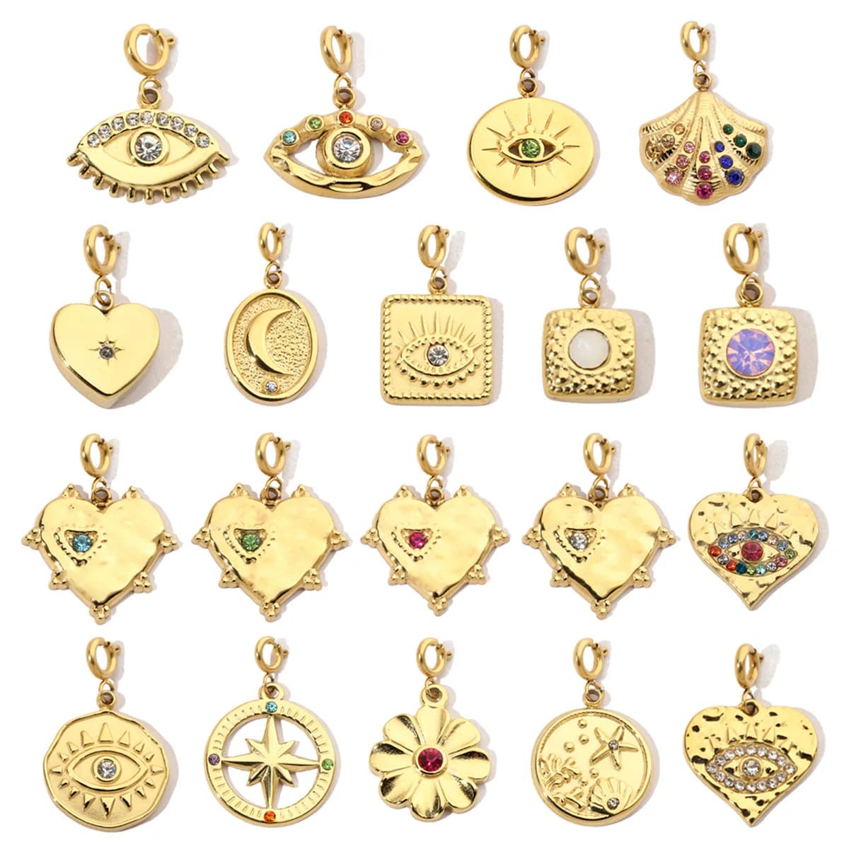 Gold-Plated Stainless Steel Heart-Shaped Peach Moon Slingshot Buckle DIY Handmade Jewelry Accessories Pendant Necklace