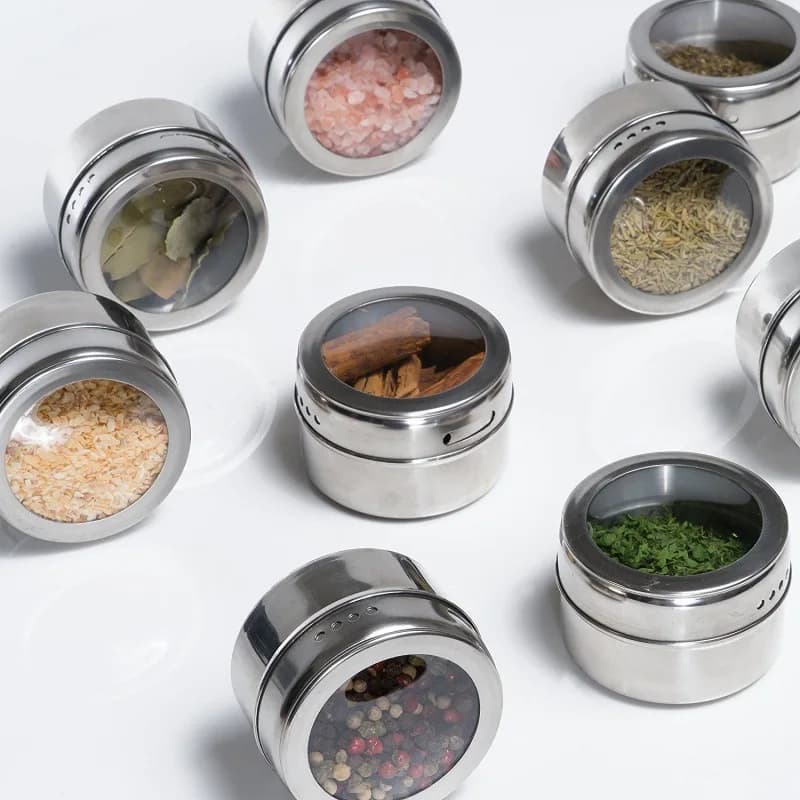 Set di Barattoli Magnetici per Spezie, Contenitore Sigillato per Barbecue, Scatola per Polveri, Serbatoio per Condimenti in Acciaio Inox da Parete