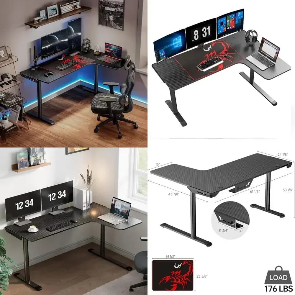 Scrivania da Gaming a L da 60 Pollici per Casa e Ufficio, Postazione per PC Gaming e Scrittura con Tappetino Mouse e Gestione Cavi