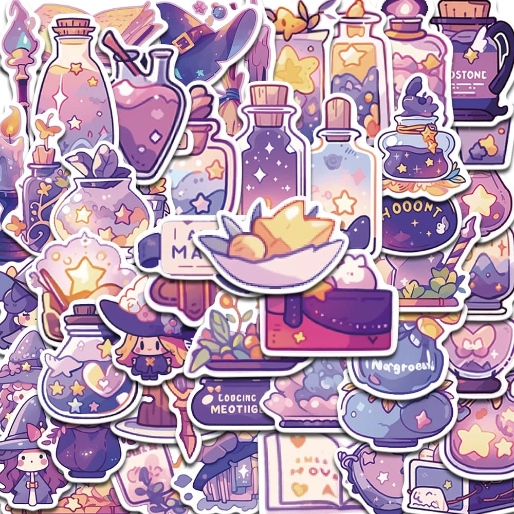 50 pezzi simpatico cartone animato pozione magica adesivi decalcomanie soggiorno laptop bagagli arte immagine paesaggio skateboard decorazione adesivi