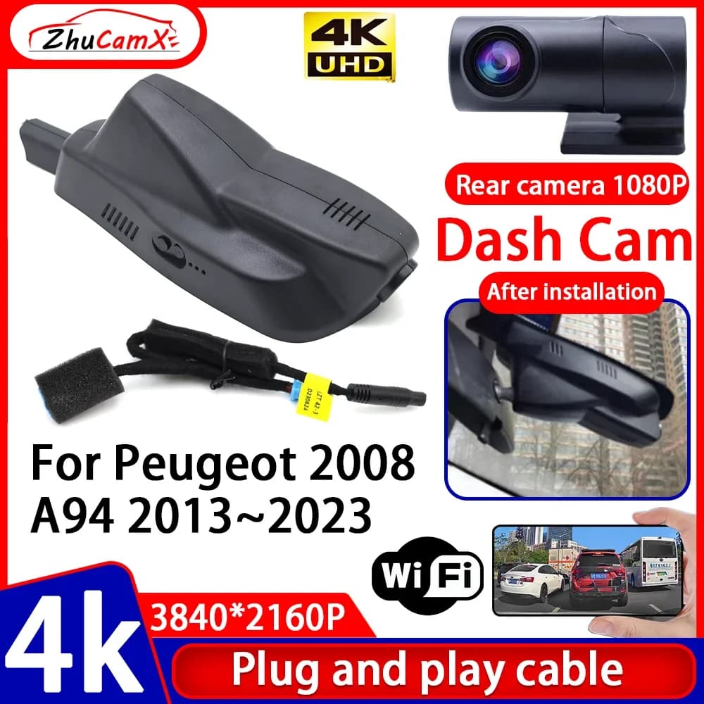 ZhuCamX Videoregistratore Night Visio 4K UHD Plug and Play Car DVR Dash Cam Camera per Peugeot 2008 A94 2013–2023
