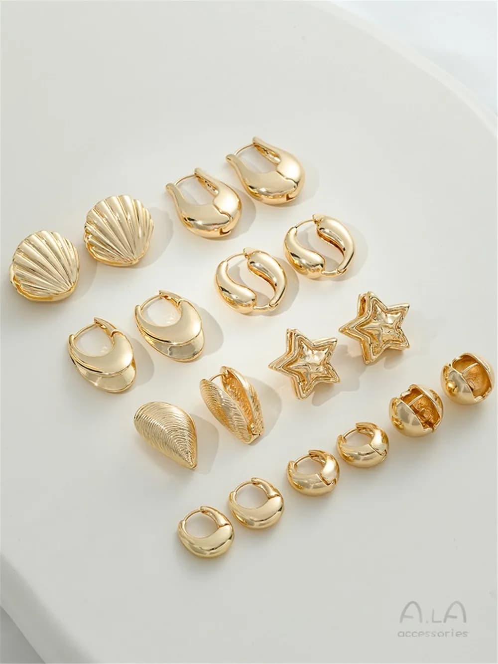 14K Gold Fashion Shell Earrings Water Drop Pentagram Round Ear Buckle White Gold Light Luxury Internet Celebrity Ear Jewelry